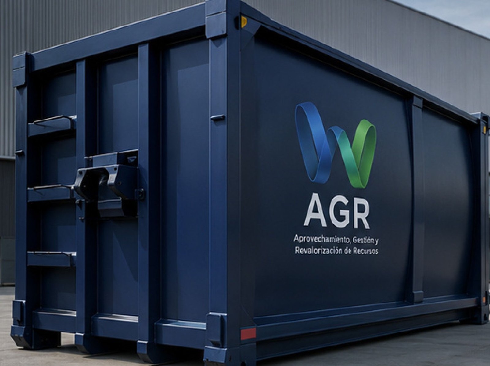 Contenedor industrial con identidad W AGR en patio de maniobras